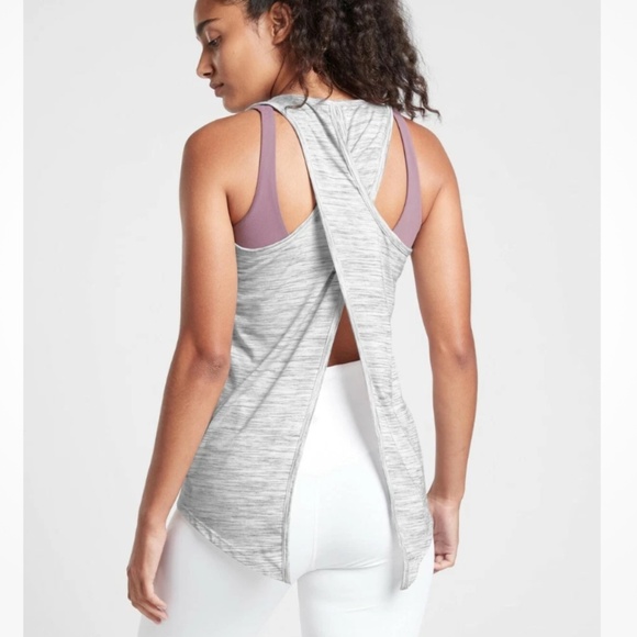 Athleta Essence Spacedye Tie Back Tank Gray/White Med NWT Athleisure Yoga Soft - Picture 3 of 16